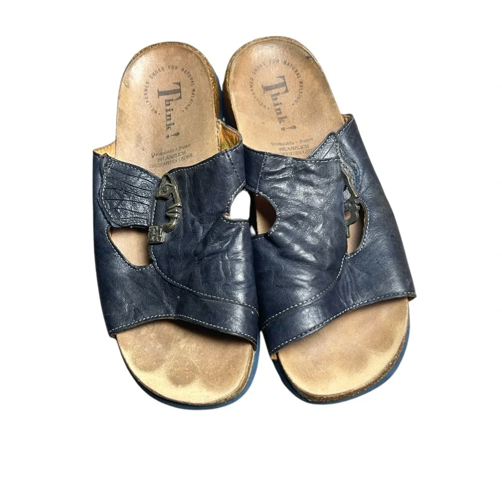 THINK! MIZZI FACE LEATHER SANDALS SIZE 39 EU US 8.5 In Dark Gray - Picture 3 of 4